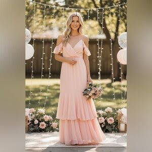 Lulu's Blush Pink Ruffle Babydoll Fairy Maxi Cherish the Moment Dress NWT Medium